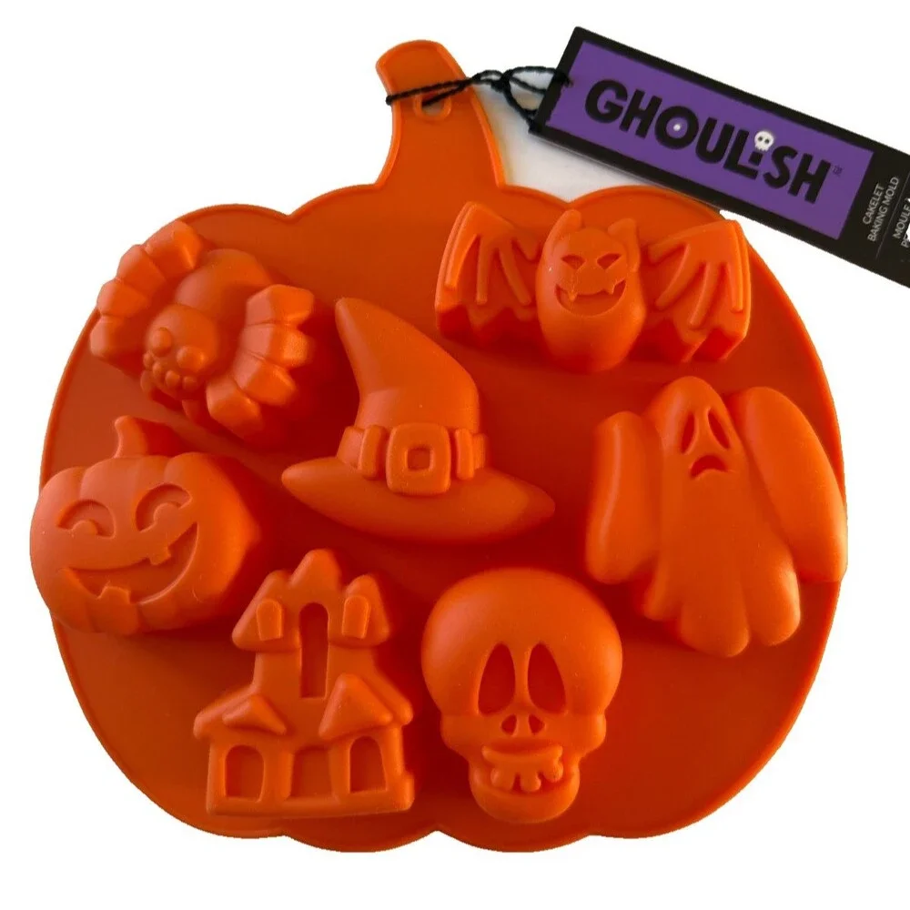 Ghoulish Halloween Cakelet Baking Mold Cake Brownies Resin Clay Bat Skull Spider